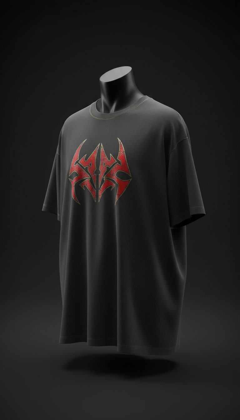 Oversized Tee with Blood Red Spiked Logo