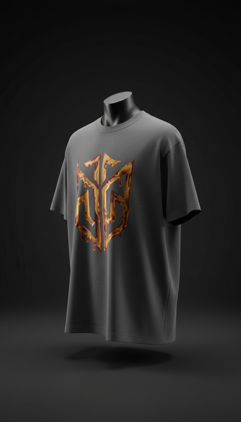 Oversized Tee with Molten Gold Crest Print